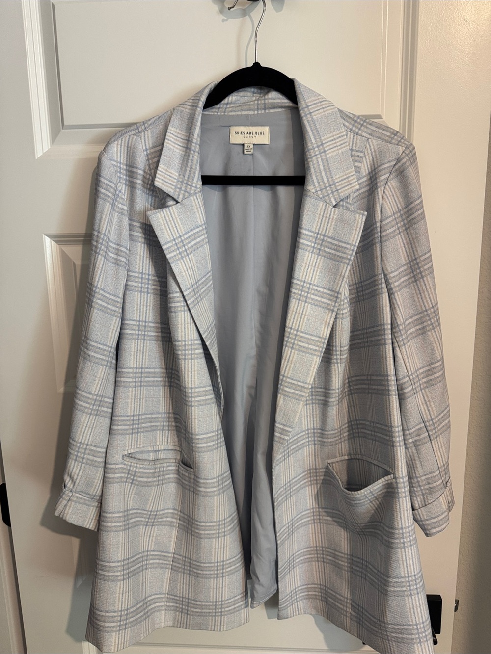 Skies Are Blue Light Blue Summer Plaid Blazer Jacket